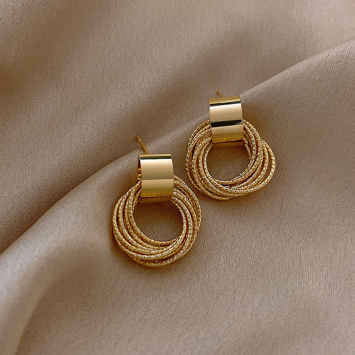 Goldene Retro-Ohrringe, Metall, kleine Kreise, Damen, koreanischer Schmuck, Hochzeit, Party.