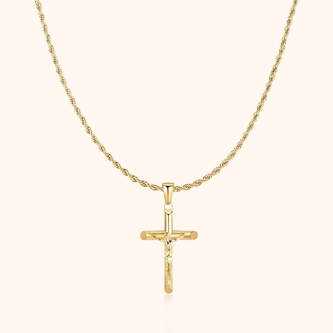 Goldene Kreuzkette, 18 Karat, elegantes Design, religiöser Schmuck, Damen- und Herrenkette.