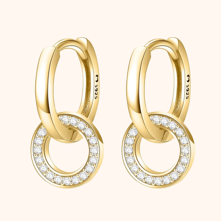 Goldene Ohrringe mit Zirkonia, 925er Silber, elegantes Design, Schmuck für Damen.