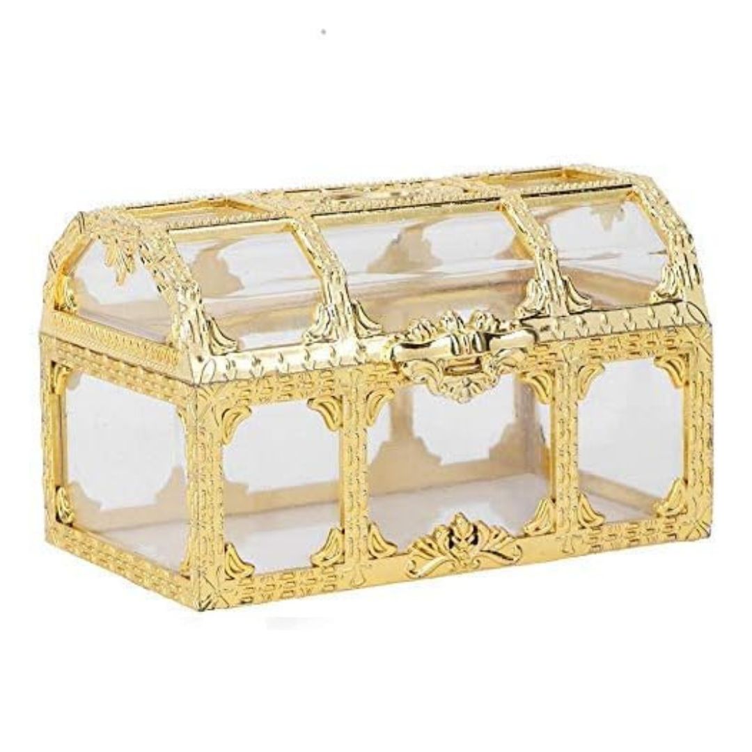 Goldene Schmuckschatulle aus Glas, rechteckig, dekorativ, Vintage-Stil, luxuriöses Design.