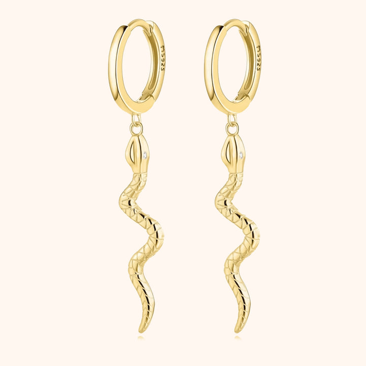 Goldene Schlangen-Ohrringe, Creolen, Damen-Schmuck, modisch, elegant, Accessoire, Geschenkidee.