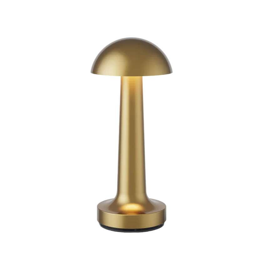 Goldene Tischlampe, pilzförmig, für Restaurantbar, modernes Design, Metall, LED-Beleuchtung.
