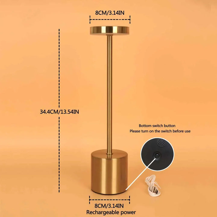 Goldene LED-Tischlampe, wiederaufladbar, modernes Design, 34,4 cm hoch, für Innenräume.