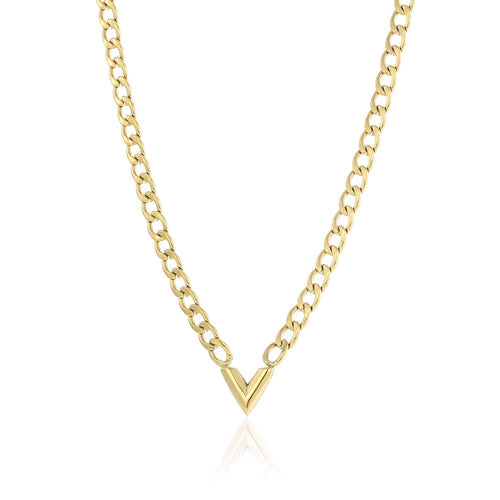 Goldene V-förmige Halskette, Kettenglied-Design, modischer Schmuck für Damen.