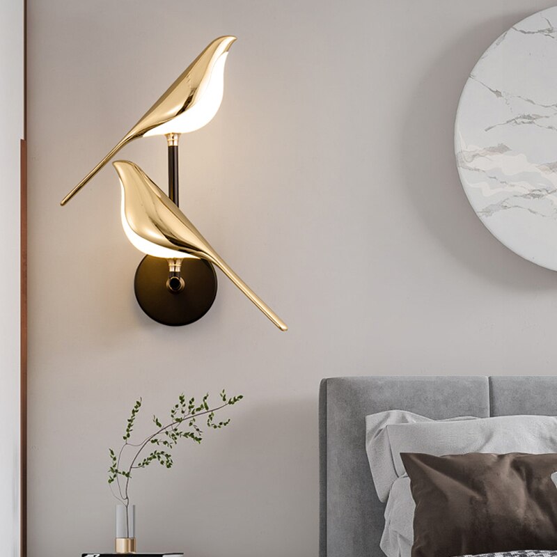Goldene Vogel-Wandleuchte, LED, modernes Design, Wohnzimmer, Schlafzimmer, Dekor, Beleuchtung.