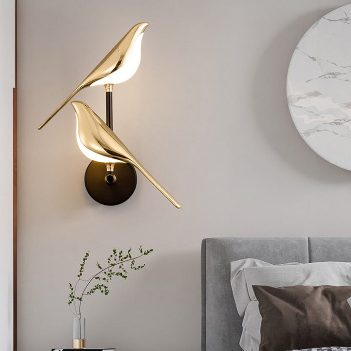 Goldene Vogel-Wandleuchte, LED, modernes Design, Wohnzimmer, Schlafzimmer, Dekor, Beleuchtung.
