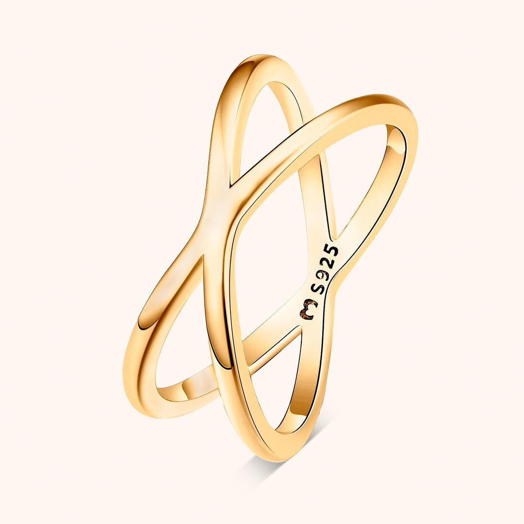 Goldener 925er Silberring, minimalistisches Design, überkreuzte Form, Schmuck für Damen.
