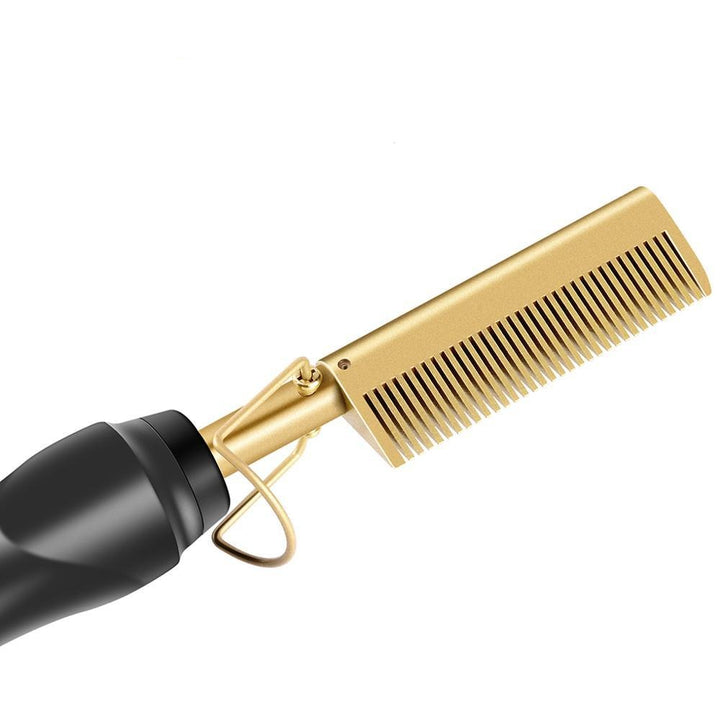 Goldener elektrischer Haarkamm, hitzebeständig, Styling-Werkzeug für glattes Haar.
