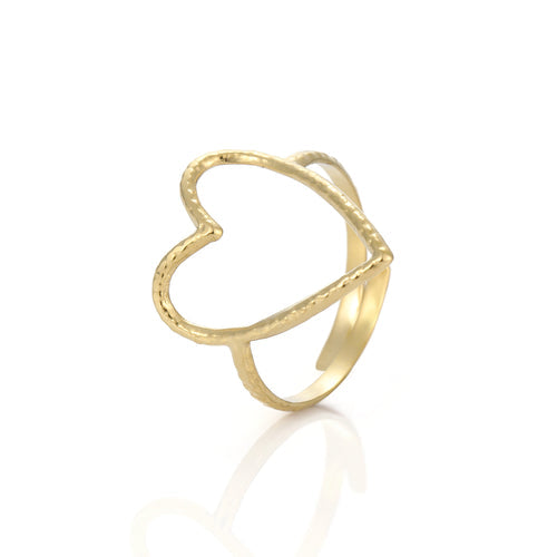 Goldener Herzring, offenes Design, Damen-Schmuck, modisch, elegant, Geschenkidee.
