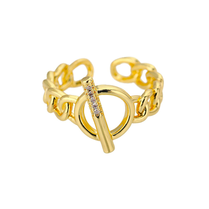 Goldener Kettenring mit Zirkonia-Steinen, verstellbar, modisches Schmuckstück für Damen.