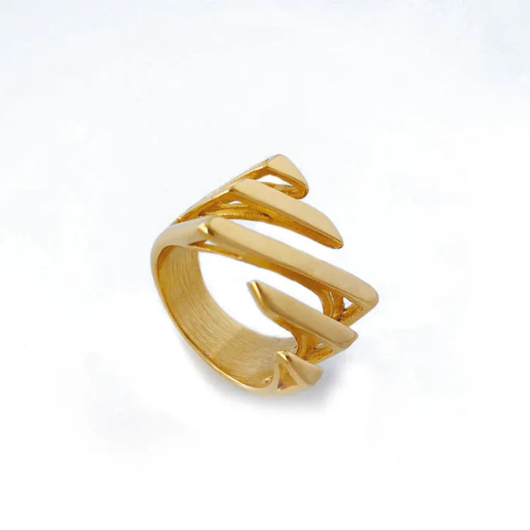 Goldener, moderner Ring aus Edelstahl, geometrisches Design, Schmuck für Damen und Herren.