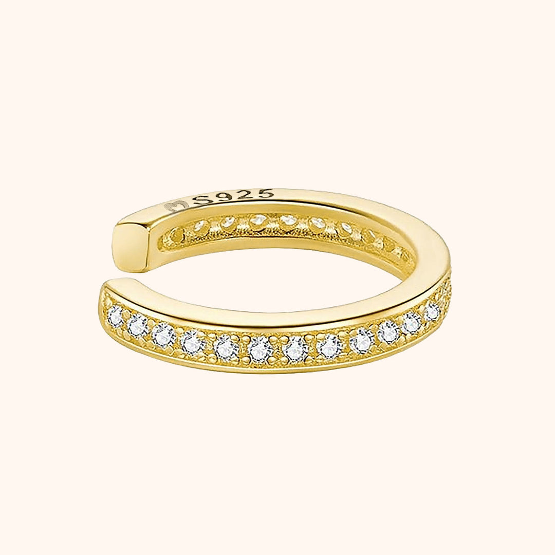 Goldener Ohrclip mit Zirkonia-Steinen, S925, eleganter Schmuck, modisches Accessoire