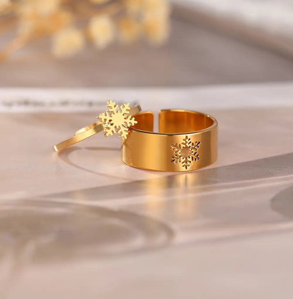 Goldener Schneeflocken-Ring, verstellbar, Edelstahl, modisches Schmuckstück, Geschenkidee.