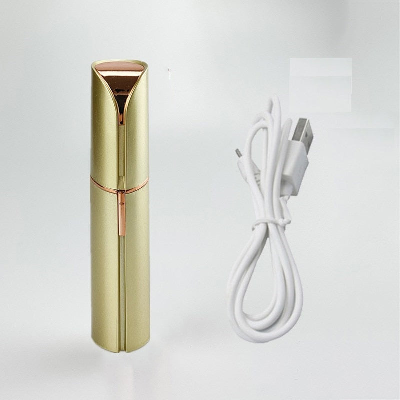 Goldener elektrischer Gesichtshaarentferner mit USB-Kabel, tragbar, wiederaufladbar.