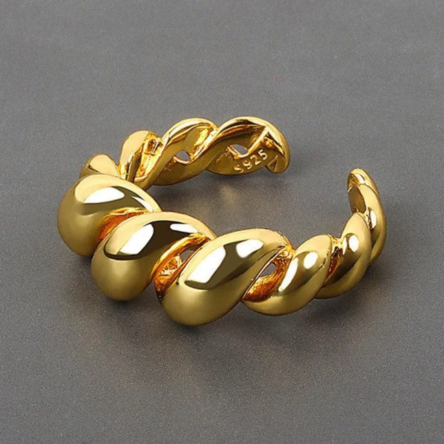 Goldener, verstellbarer Ring aus 925er Silber, glänzend, modisches Schmuckstück für Damen.