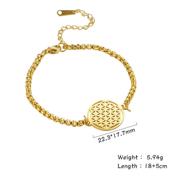 Goldenes Armband mit Blumenmuster-Anhänger, verstellbar, 22,3x17,7mm, 5,94g, 18+5cm Länge.