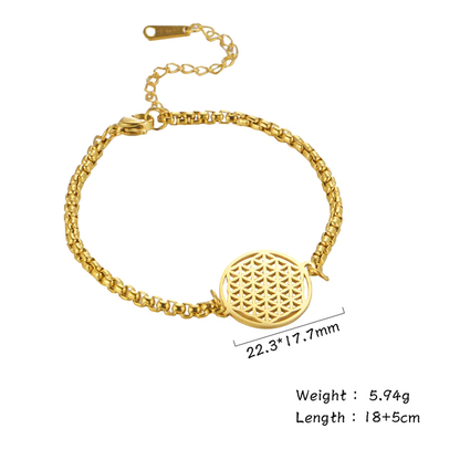 Goldenes Armband mit Blumenmuster-Anhänger, verstellbar, 22,3x17,7mm, 5,94g, 18+5cm Länge.