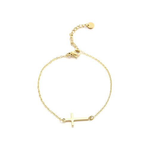Goldenes Armband mit Kreuzanhänger, verstellbar, Damen-Schmuck, elegantes Design.