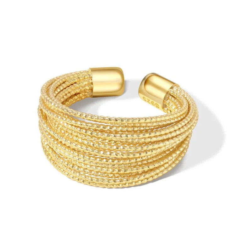 Goldener geflochtener Ring, mehrschichtig, elegantes Design, Schmuck für Damen, modisch.