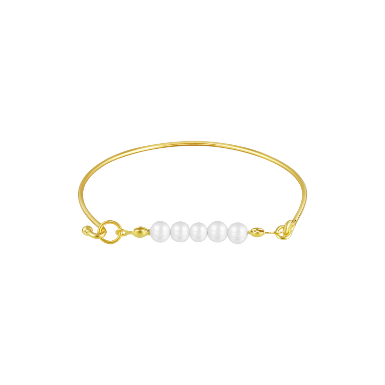 Goldenes Armband mit weißen Perlen, eleganter Schmuck, Damenaccessoire, modisches Design.