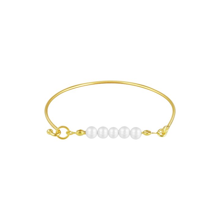 Goldenes Armband mit weißen Perlen, eleganter Schmuck, Damenaccessoire, modisches Design.