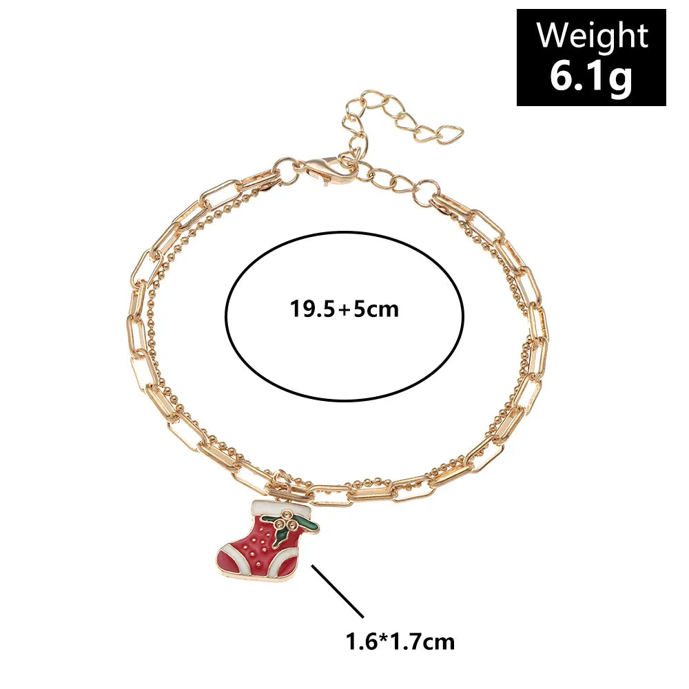 Goldene Weihnachtsfußkette mit rotem Stiefelanhänger, verstellbar, 19.5+5cm, 6.1g.