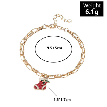 Goldene Weihnachtsfußkette mit rotem Stiefelanhänger, verstellbar, 19.5+5cm, 6.1g.