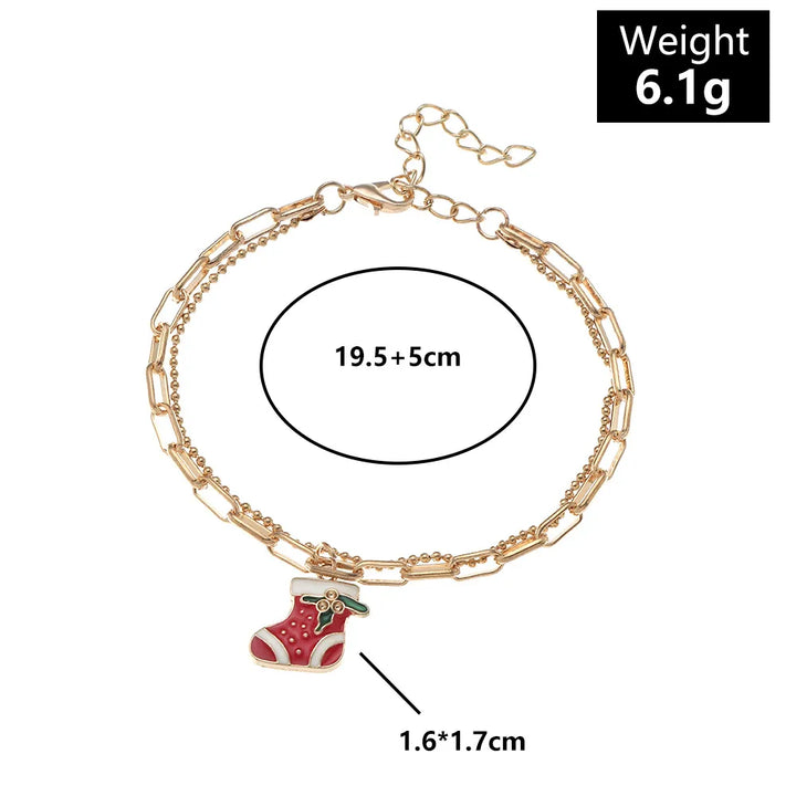 Goldene Weihnachtsfußkette mit rotem Stiefelanhänger, verstellbar, 19.5+5cm, 6.1g.