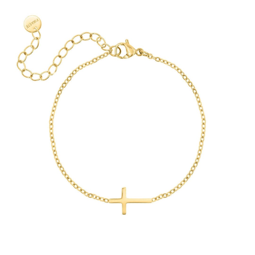 Goldenes Kreuzarmband, filigran, verstellbar, Damen-Schmuck, modisch, hochwertig.