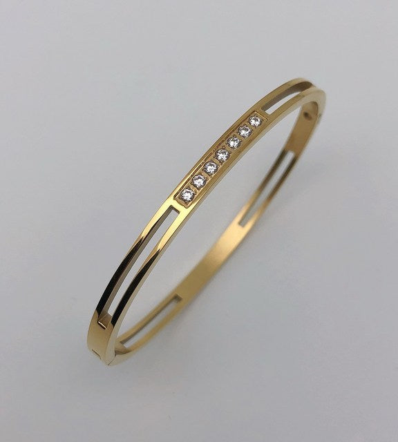 Goldenes Edelstahlarmband mit Zirkonia, wasserdicht, luxuriöses Design für Damen.