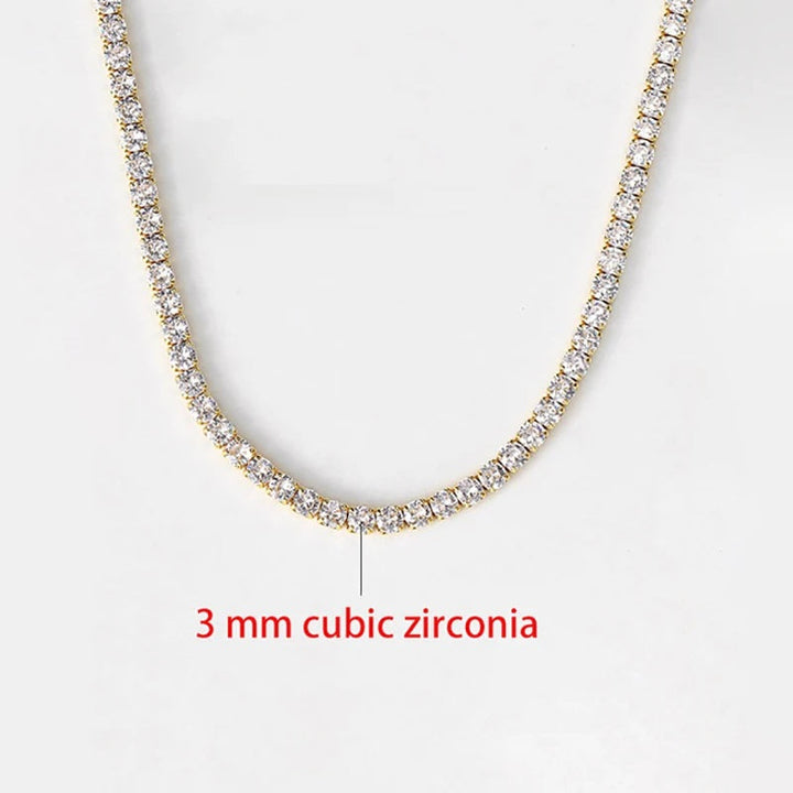 3 mm Zirkonia Halskette, goldfarben, funkelnd, Schmuck für Damen, elegantes Design