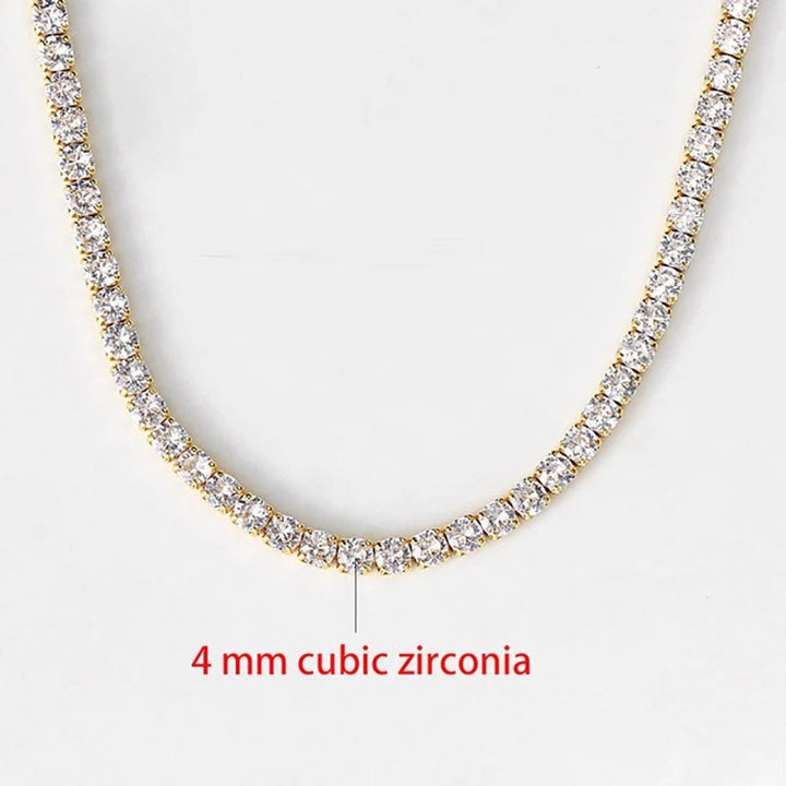 Goldene Halskette mit 4 mm Zirkonia-Steinen, eleganter Schmuck, luxuriöses Design.