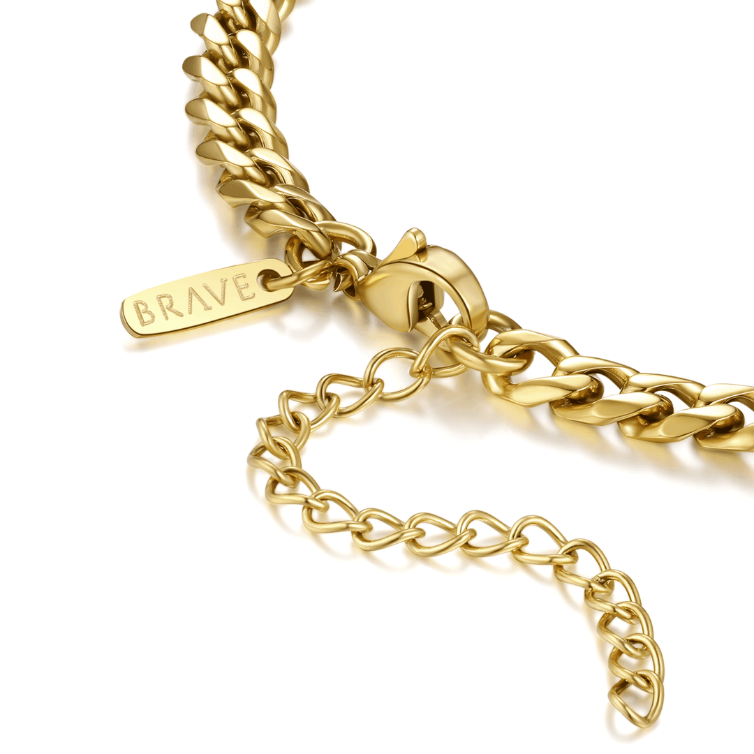 Goldene Herren-Halskette mit "Brave"-Anhänger, Kettenglied-Design, modisch, luxuriös.