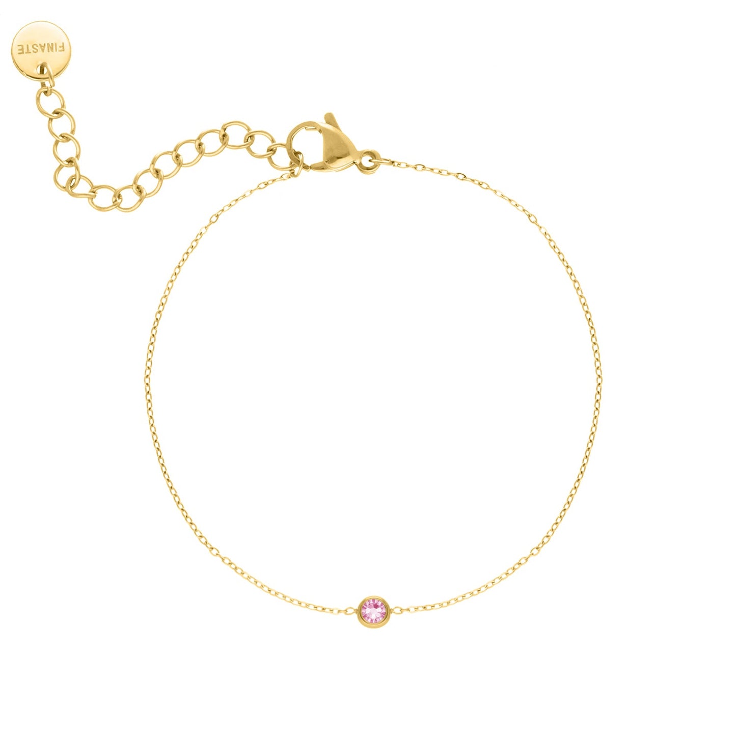 Goldenes Geburtsstein-Armband mit rosa Stein, filigran, verstellbar, Damen-Schmuck.
