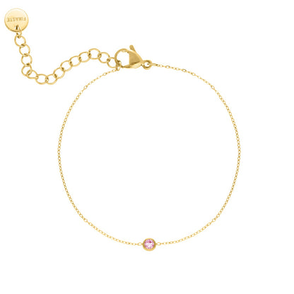 Goldenes Geburtsstein-Armband mit rosa Stein, filigran, verstellbar, Damen-Schmuck.