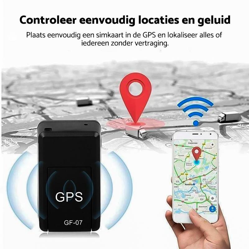 Schwarzer GPS-Tracker GF-07 mit Smartphone, Standortanzeige, kompakt, tragbar, Echtzeit-Ortung.