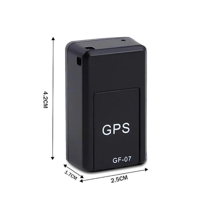 Schwarzer GPS-Tracker GF-07, kompakt, 4,2x2,5x1,7 cm, tragbar, Echtzeit-Ortung.