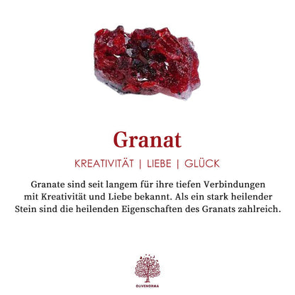 Roter Granatstein auf weißem Hintergrund, bekannt für Kreativität, Liebe und Glück.