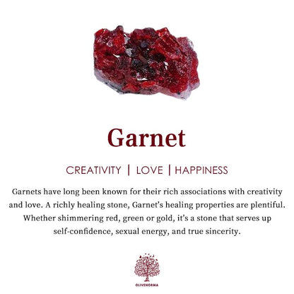 Roter Granatstein, Kristall, Heilstein, Kreativität, Liebe, Glück, Olivenbaum-Design.