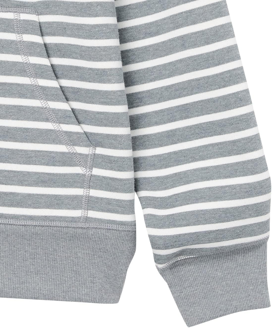 Grauer gestreifter Kapuzenpullover aus Baumwolle, Kängurutasche, Herrenmode, bequem, lässig.