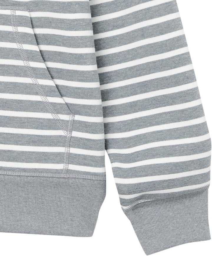 Grauer gestreifter Kapuzenpullover aus Baumwolle, Kängurutasche, Herrenmode, bequem, lässig.