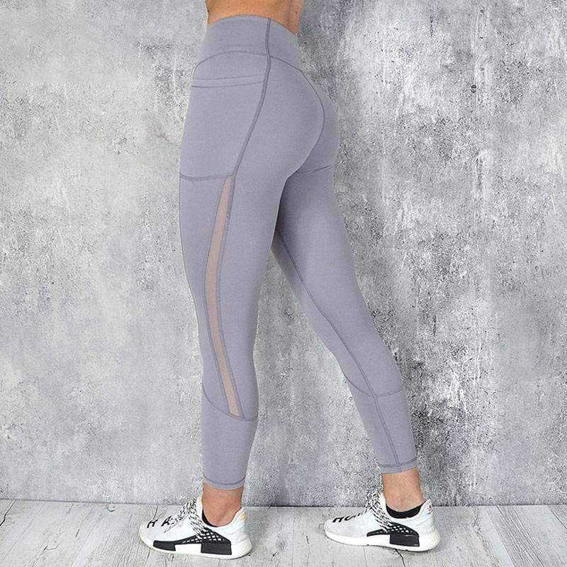 Graue Anti-Cellulite-Leggings mit Taschen, sportlich, figurbetont, atmungsaktiv, Damenmode.