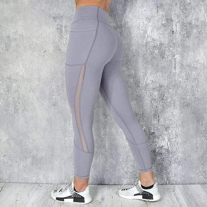 Graue Anti-Cellulite-Leggings mit Taschen, sportlich, figurbetont, atmungsaktiv, Damenmode.