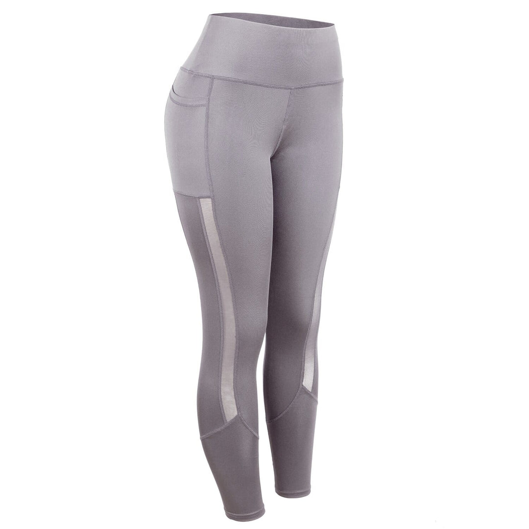 Graue Anti-Cellulite-Leggings mit Taschen, Sportbekleidung, elastisch, atmungsaktiv.