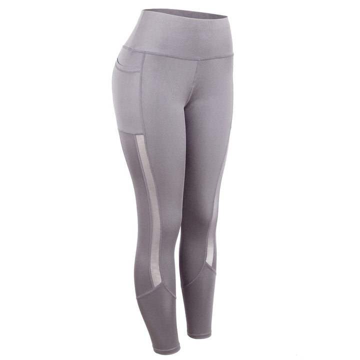 Graue Anti-Cellulite-Leggings mit Taschen, Sportbekleidung, elastisch, atmungsaktiv.