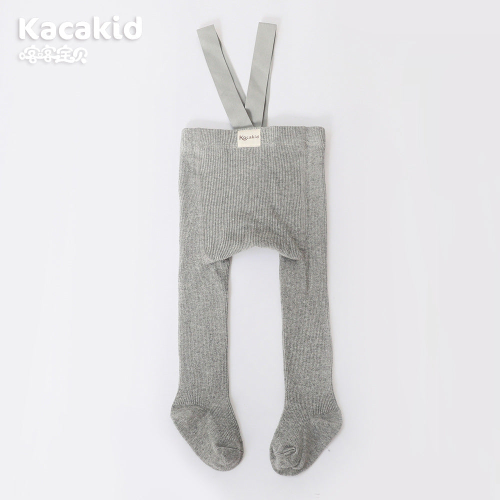 Graue Kinderstrumpfhose mit Hosenträgern, Baumwolle, Kacakid, bequem, modisch.