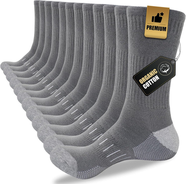 Graue Bio-Baumwollsocken, 12er-Pack, Premium-Qualität, atmungsaktiv, bequem.