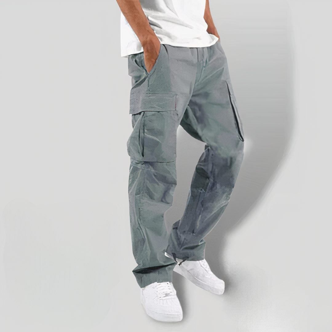 Graue Cargo-Hose für Herren, lässig, mit Seitentaschen, Baumwolle, modisch, bequem.