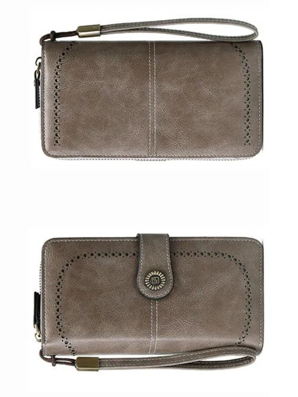 Graue Damen-Lederhandtasche mit Riemen, elegant, modisch, perforiertes Design, vielseitig.