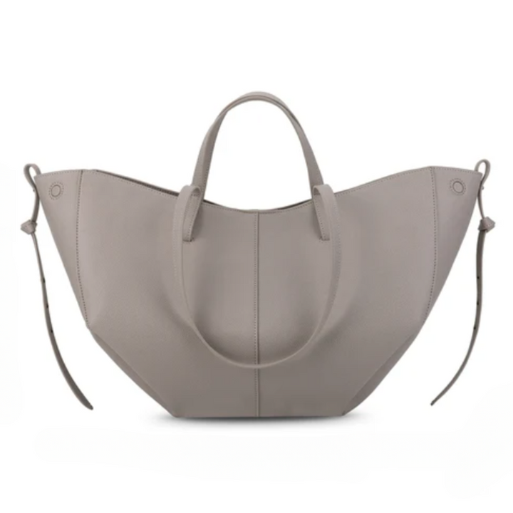 Graue Damenhandtasche aus Leder, modisch, elegant, mit Henkeln, vielseitig einsetzbar.